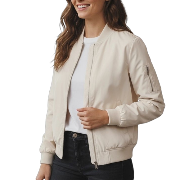 Joy Clean Boss Jacket Womens Medium Bomber Windbreaker Lightweight Ivory New - Picture 1 of 15